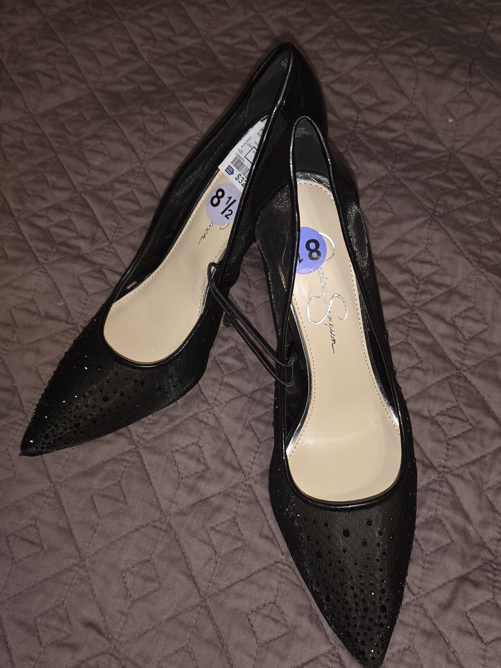 Jessica Simpson Black Pointed Toe Rhinestone Pumps